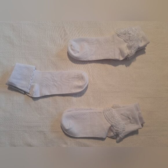 Girls white dressy socks 3 pairs heel to toe 6" lots of stretch, New - Picture 1 of 4